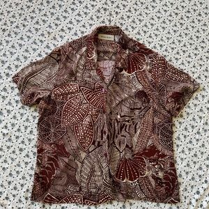 Rayon 90’s Batik Fall Brown Printed Button Down M